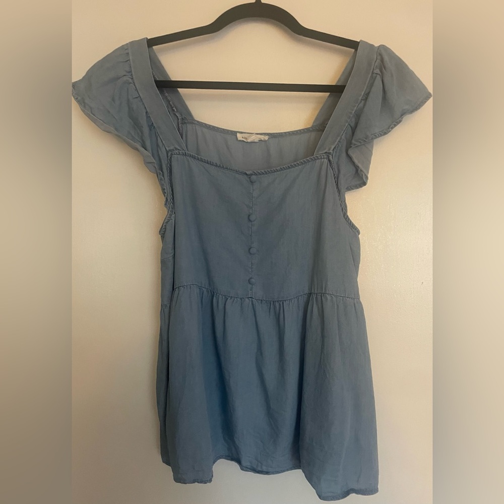 Blu Pepper Women's Blue Ruffle Sleeve Peplum Top
